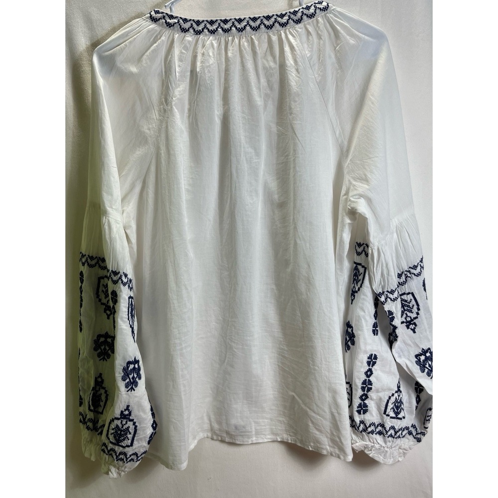Boho Floral Summer Nicole Miller Womens‎ Peasant Top Cotton L Balloon Sleeve - Picture 6 of 8